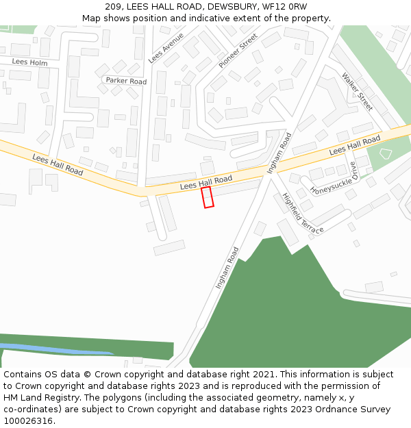 209, LEES HALL ROAD, DEWSBURY, WF12 0RW: Location map and indicative extent of plot