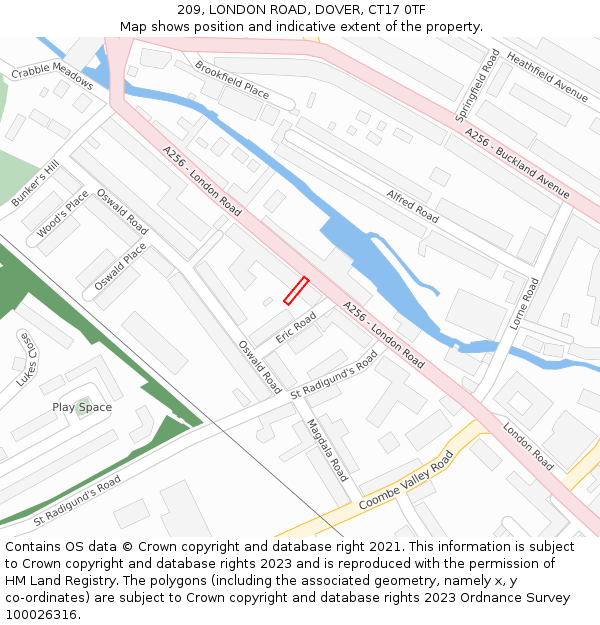 209, LONDON ROAD, DOVER, CT17 0TF: Location map and indicative extent of plot