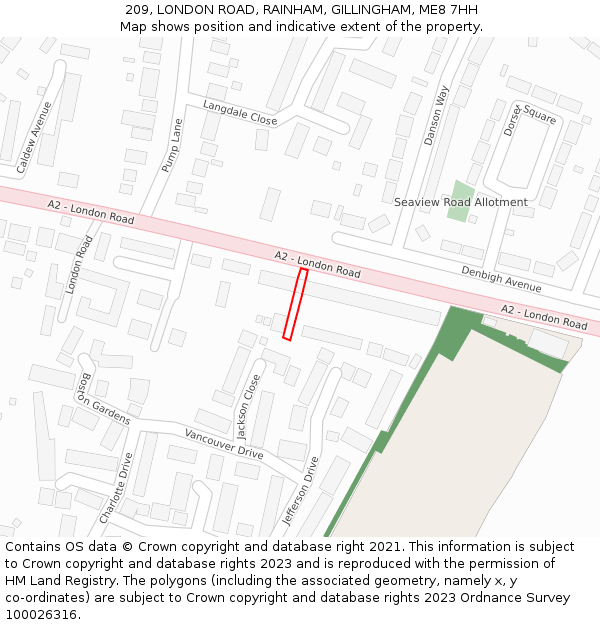 209, LONDON ROAD, RAINHAM, GILLINGHAM, ME8 7HH: Location map and indicative extent of plot