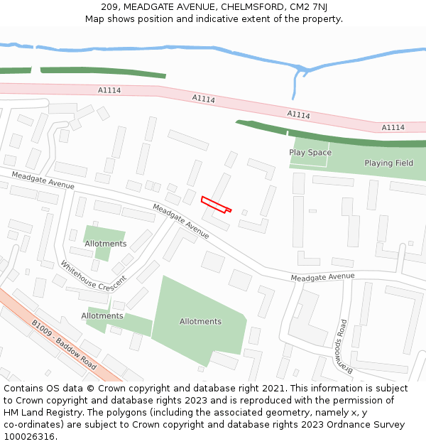 209, MEADGATE AVENUE, CHELMSFORD, CM2 7NJ: Location map and indicative extent of plot