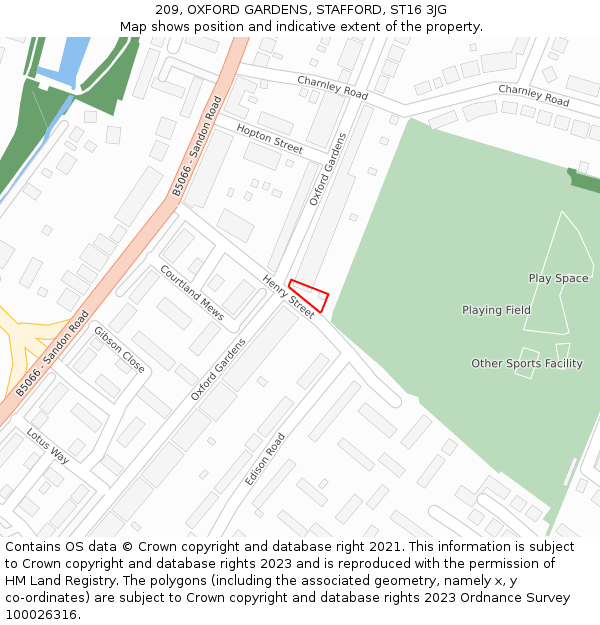 209, OXFORD GARDENS, STAFFORD, ST16 3JG: Location map and indicative extent of plot