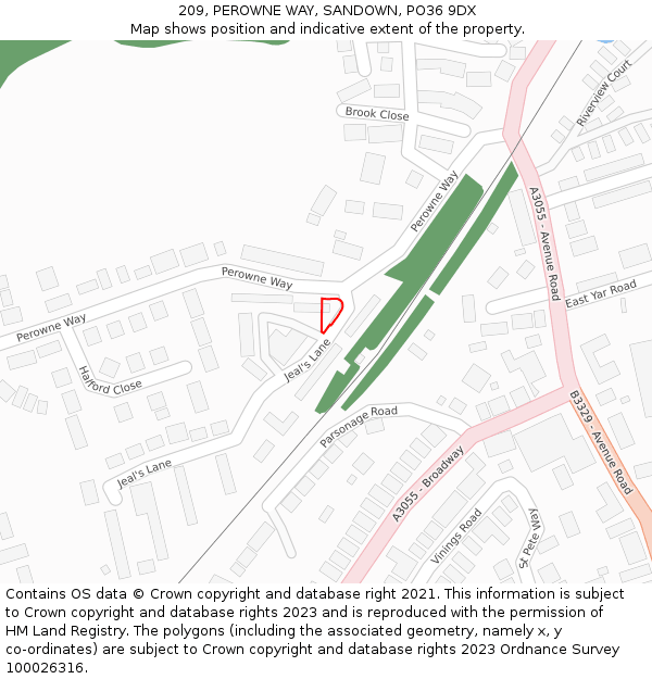 209, PEROWNE WAY, SANDOWN, PO36 9DX: Location map and indicative extent of plot