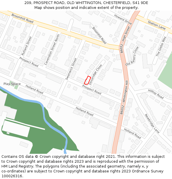 209, PROSPECT ROAD, OLD WHITTINGTON, CHESTERFIELD, S41 9DE: Location map and indicative extent of plot