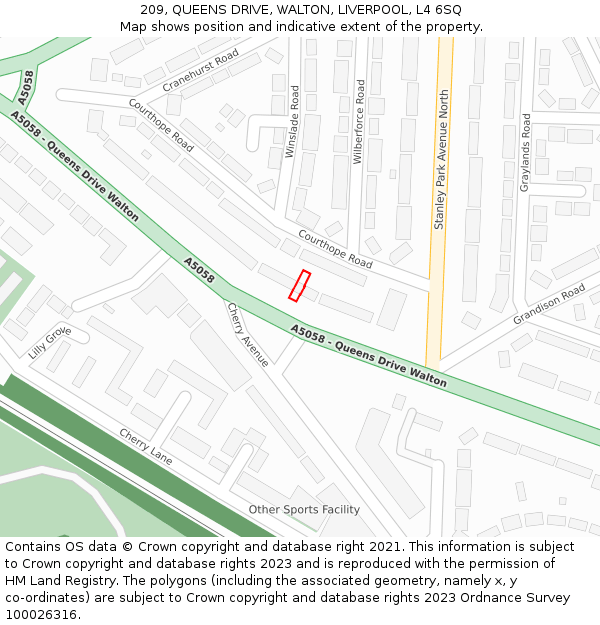 209, QUEENS DRIVE, WALTON, LIVERPOOL, L4 6SQ: Location map and indicative extent of plot