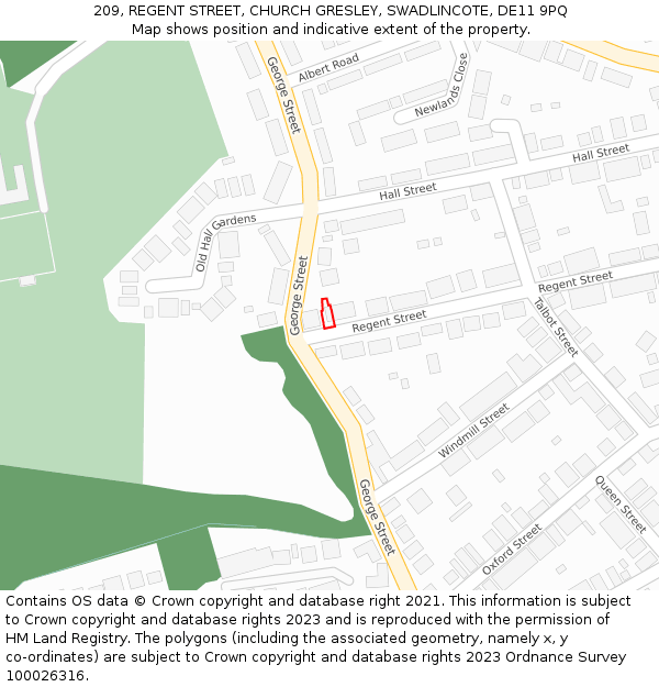 209, REGENT STREET, CHURCH GRESLEY, SWADLINCOTE, DE11 9PQ: Location map and indicative extent of plot