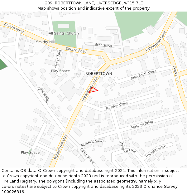 209, ROBERTTOWN LANE, LIVERSEDGE, WF15 7LE: Location map and indicative extent of plot
