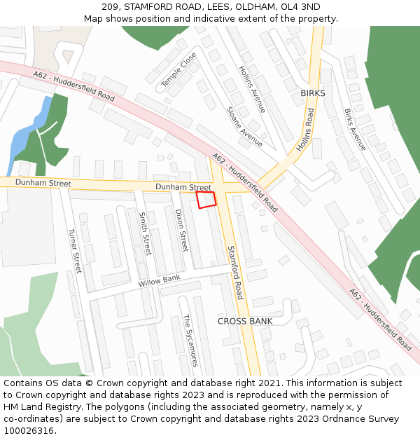 209, STAMFORD ROAD, LEES, OLDHAM, OL4 3ND: Location map and indicative extent of plot