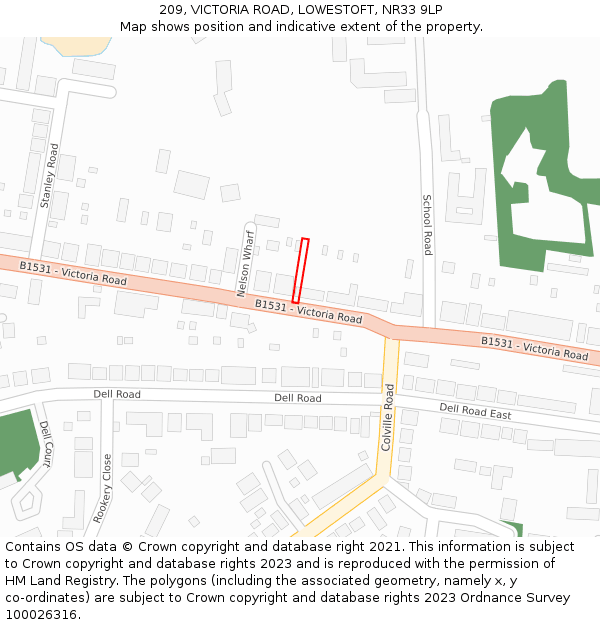 209, VICTORIA ROAD, LOWESTOFT, NR33 9LP: Location map and indicative extent of plot