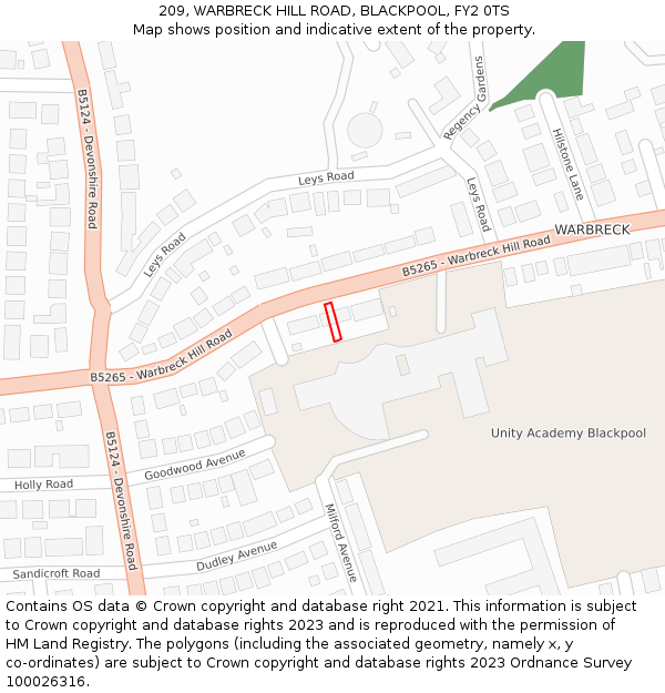 209, WARBRECK HILL ROAD, BLACKPOOL, FY2 0TS: Location map and indicative extent of plot