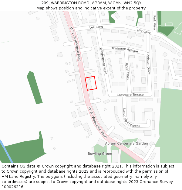 209, WARRINGTON ROAD, ABRAM, WIGAN, WN2 5QY: Location map and indicative extent of plot