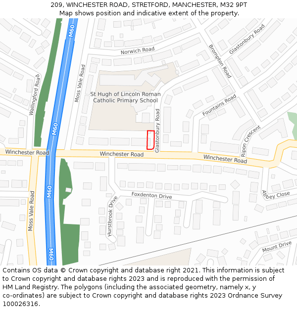 209, WINCHESTER ROAD, STRETFORD, MANCHESTER, M32 9PT: Location map and indicative extent of plot
