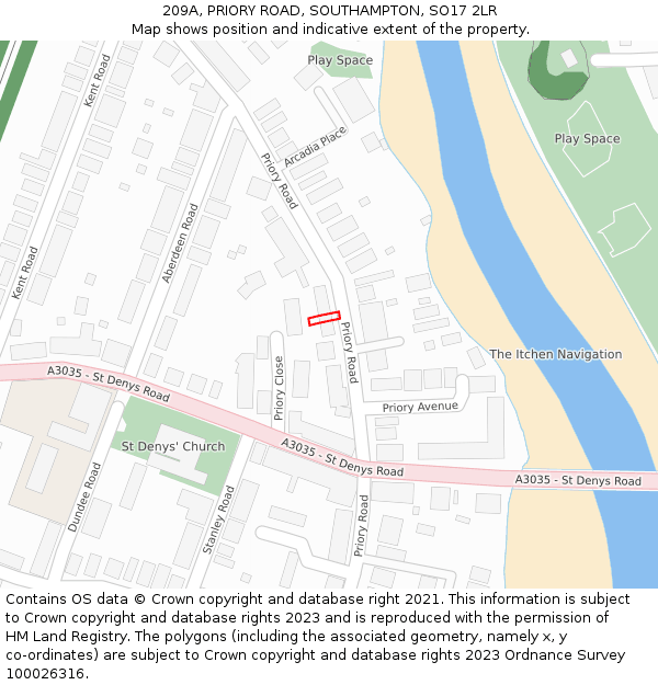209A, PRIORY ROAD, SOUTHAMPTON, SO17 2LR: Location map and indicative extent of plot