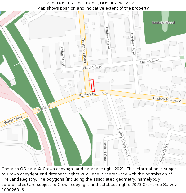20A, BUSHEY HALL ROAD, BUSHEY, WD23 2ED: Location map and indicative extent of plot