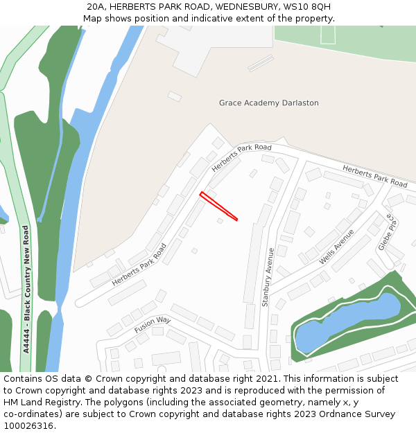 20A, HERBERTS PARK ROAD, WEDNESBURY, WS10 8QH: Location map and indicative extent of plot