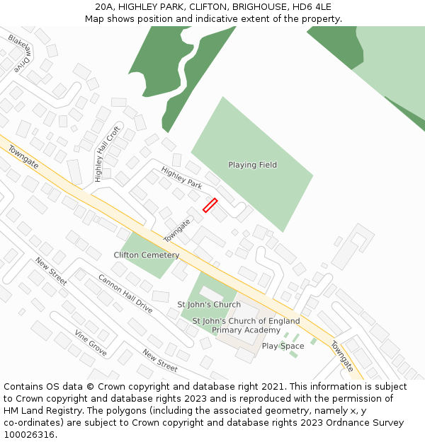 20A, HIGHLEY PARK, CLIFTON, BRIGHOUSE, HD6 4LE: Location map and indicative extent of plot
