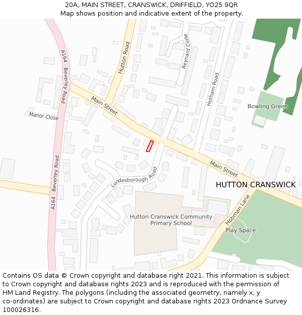 20A, MAIN STREET, CRANSWICK, DRIFFIELD, YO25 9QR: Location map and indicative extent of plot