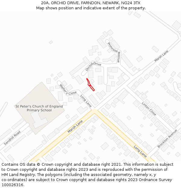 20A, ORCHID DRIVE, FARNDON, NEWARK, NG24 3TX: Location map and indicative extent of plot