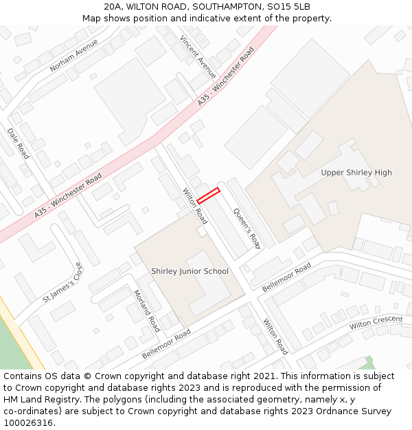 20A, WILTON ROAD, SOUTHAMPTON, SO15 5LB: Location map and indicative extent of plot