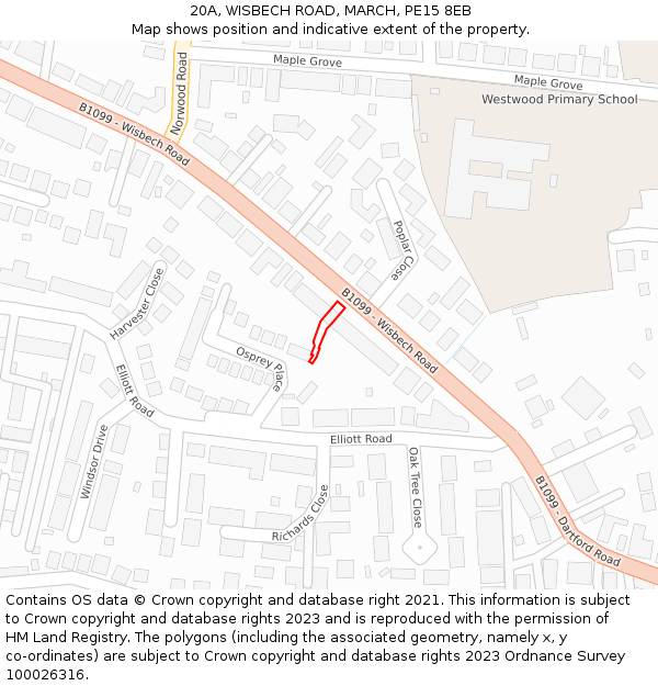 20A, WISBECH ROAD, MARCH, PE15 8EB: Location map and indicative extent of plot