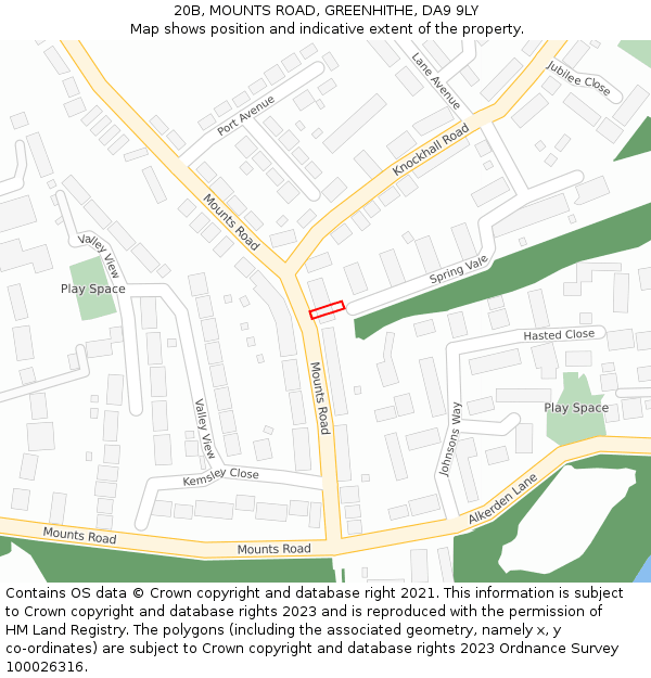 20B, MOUNTS ROAD, GREENHITHE, DA9 9LY: Location map and indicative extent of plot