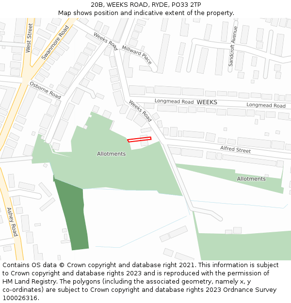 20B, WEEKS ROAD, RYDE, PO33 2TP: Location map and indicative extent of plot