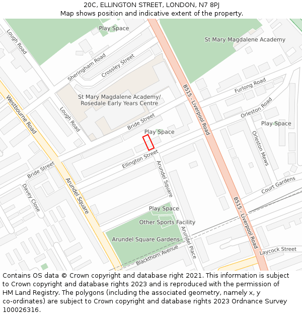 20C, ELLINGTON STREET, LONDON, N7 8PJ: Location map and indicative extent of plot