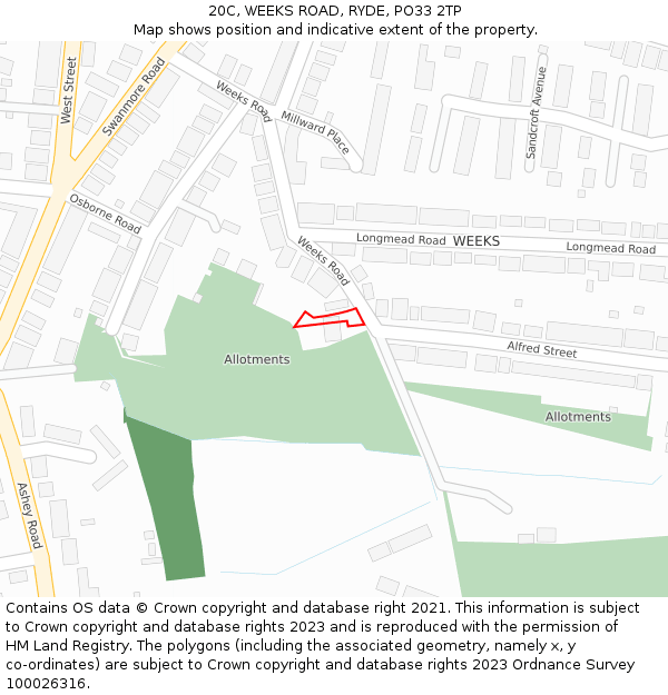 20C, WEEKS ROAD, RYDE, PO33 2TP: Location map and indicative extent of plot