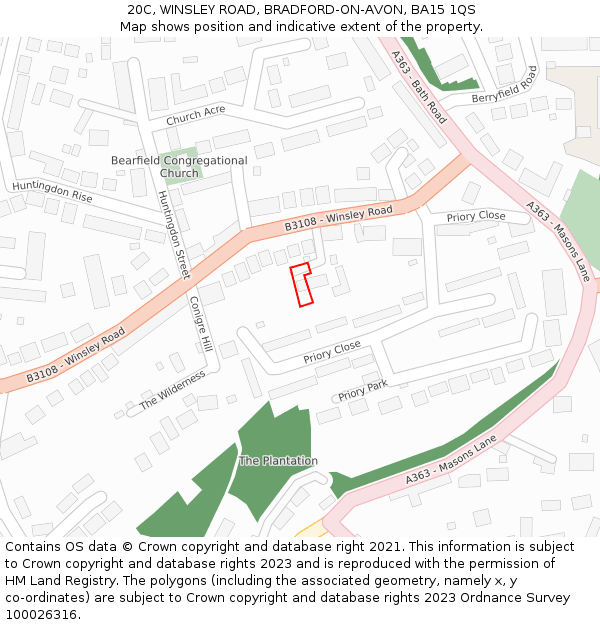 20C, WINSLEY ROAD, BRADFORD-ON-AVON, BA15 1QS: Location map and indicative extent of plot