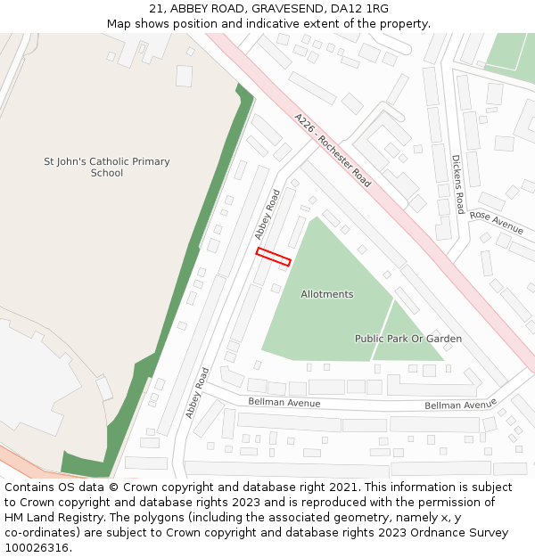 21, ABBEY ROAD, GRAVESEND, DA12 1RG: Location map and indicative extent of plot