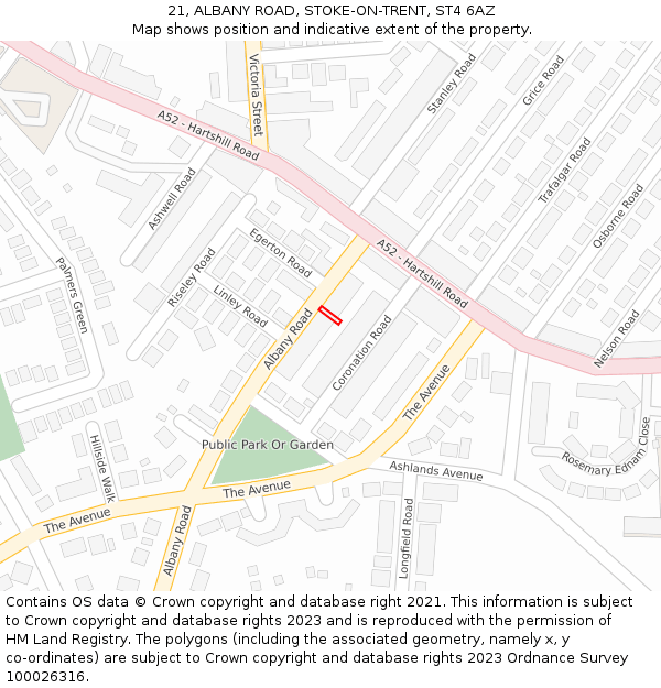 21, ALBANY ROAD, STOKE-ON-TRENT, ST4 6AZ: Location map and indicative extent of plot