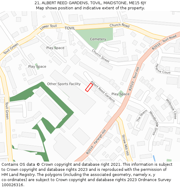 21, ALBERT REED GARDENS, TOVIL, MAIDSTONE, ME15 6JY: Location map and indicative extent of plot