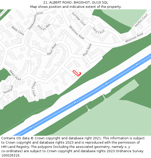 21, ALBERT ROAD, BAGSHOT, GU19 5QL: Location map and indicative extent of plot