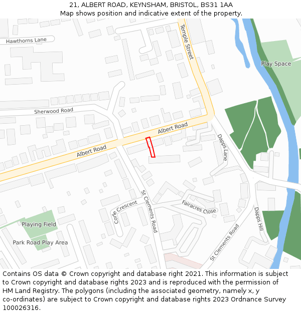 21, ALBERT ROAD, KEYNSHAM, BRISTOL, BS31 1AA: Location map and indicative extent of plot