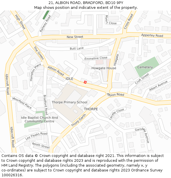 21, ALBION ROAD, BRADFORD, BD10 9PY: Location map and indicative extent of plot