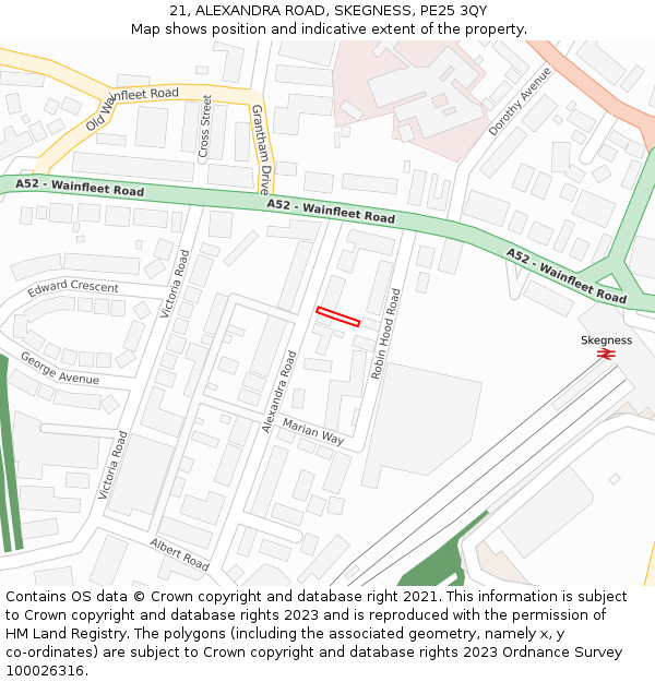 21, ALEXANDRA ROAD, SKEGNESS, PE25 3QY: Location map and indicative extent of plot