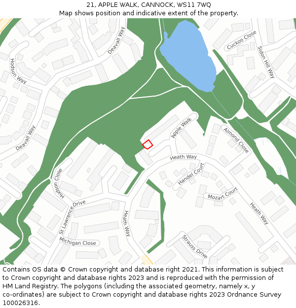 21, APPLE WALK, CANNOCK, WS11 7WQ: Location map and indicative extent of plot
