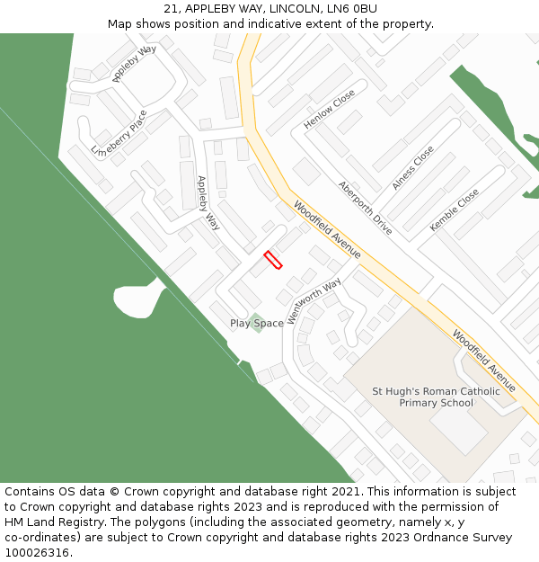 21, APPLEBY WAY, LINCOLN, LN6 0BU: Location map and indicative extent of plot