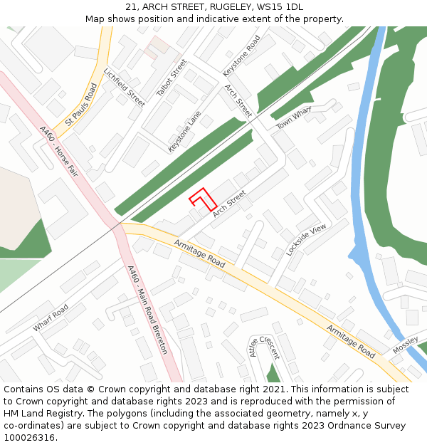21, ARCH STREET, RUGELEY, WS15 1DL: Location map and indicative extent of plot
