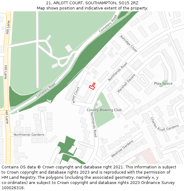 21, ARLOTT COURT, SOUTHAMPTON, SO15 2RZ: Location map and indicative extent of plot
