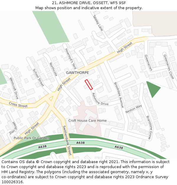 21, ASHMORE DRIVE, OSSETT, WF5 9SF: Location map and indicative extent of plot