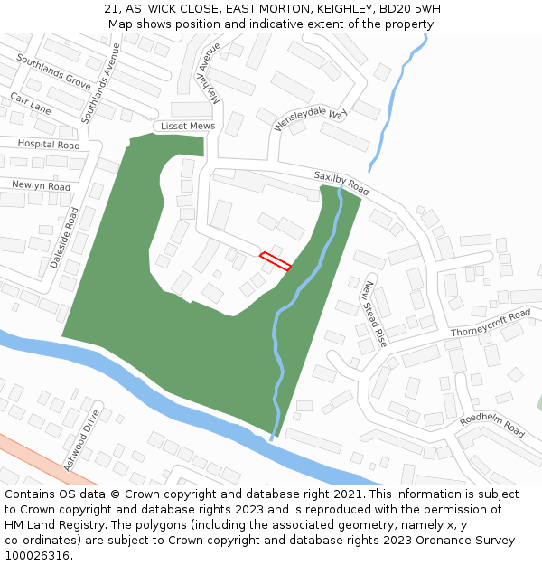 21, ASTWICK CLOSE, EAST MORTON, KEIGHLEY, BD20 5WH: Location map and indicative extent of plot