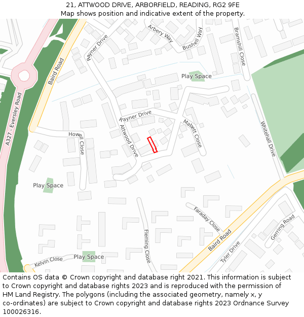 21, ATTWOOD DRIVE, ARBORFIELD, READING, RG2 9FE: Location map and indicative extent of plot