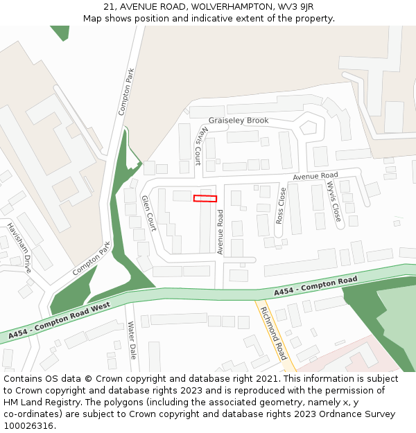 21, AVENUE ROAD, WOLVERHAMPTON, WV3 9JR: Location map and indicative extent of plot