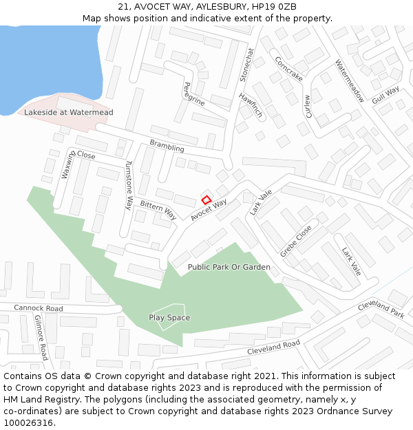21, AVOCET WAY, AYLESBURY, HP19 0ZB: Location map and indicative extent of plot