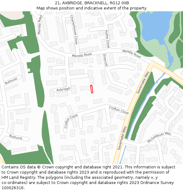 21, AXBRIDGE, BRACKNELL, RG12 0XB: Location map and indicative extent of plot