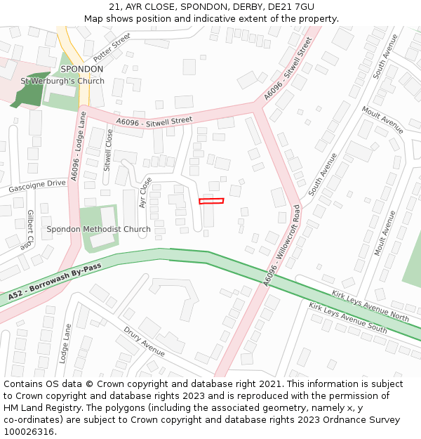 21, AYR CLOSE, SPONDON, DERBY, DE21 7GU: Location map and indicative extent of plot