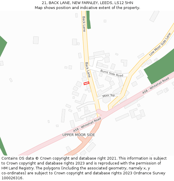 21, BACK LANE, NEW FARNLEY, LEEDS, LS12 5HN: Location map and indicative extent of plot