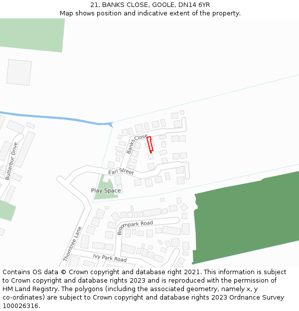 21, BANKS CLOSE, GOOLE, DN14 6YR: Location map and indicative extent of plot