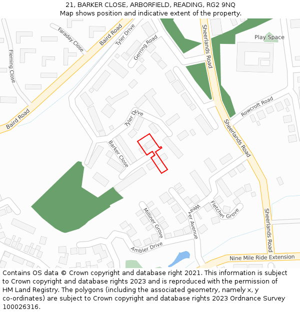 21, BARKER CLOSE, ARBORFIELD, READING, RG2 9NQ: Location map and indicative extent of plot