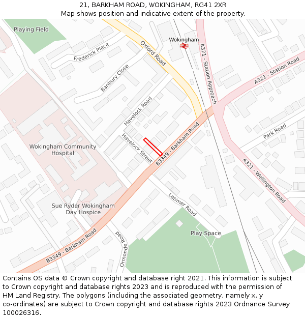 21, BARKHAM ROAD, WOKINGHAM, RG41 2XR: Location map and indicative extent of plot